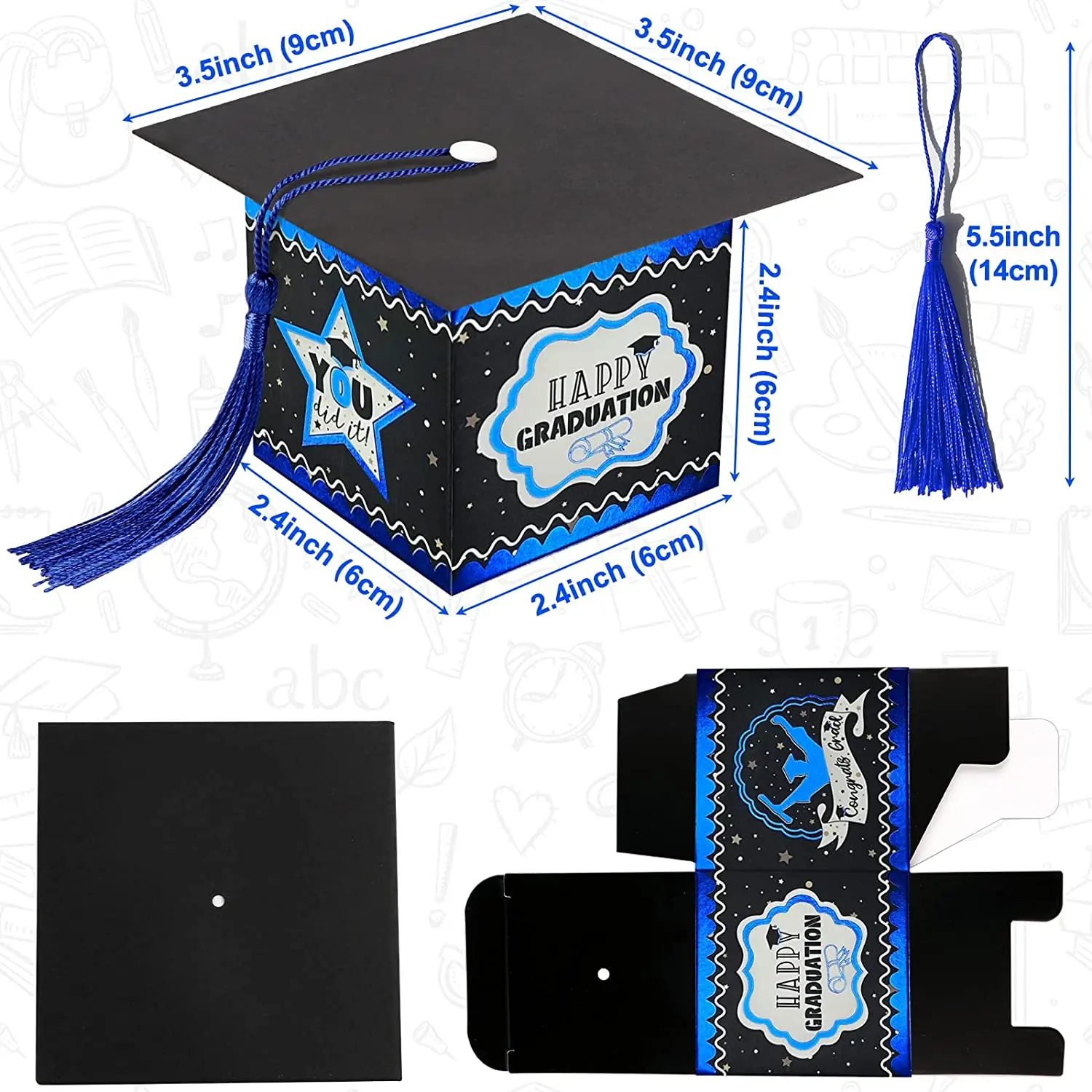 AerWo Graduation Party Favors 30pcs Blue Grad Cap Candy Boxes 2023 Decorations Graduation Gift Box for Graduation Party Supplies