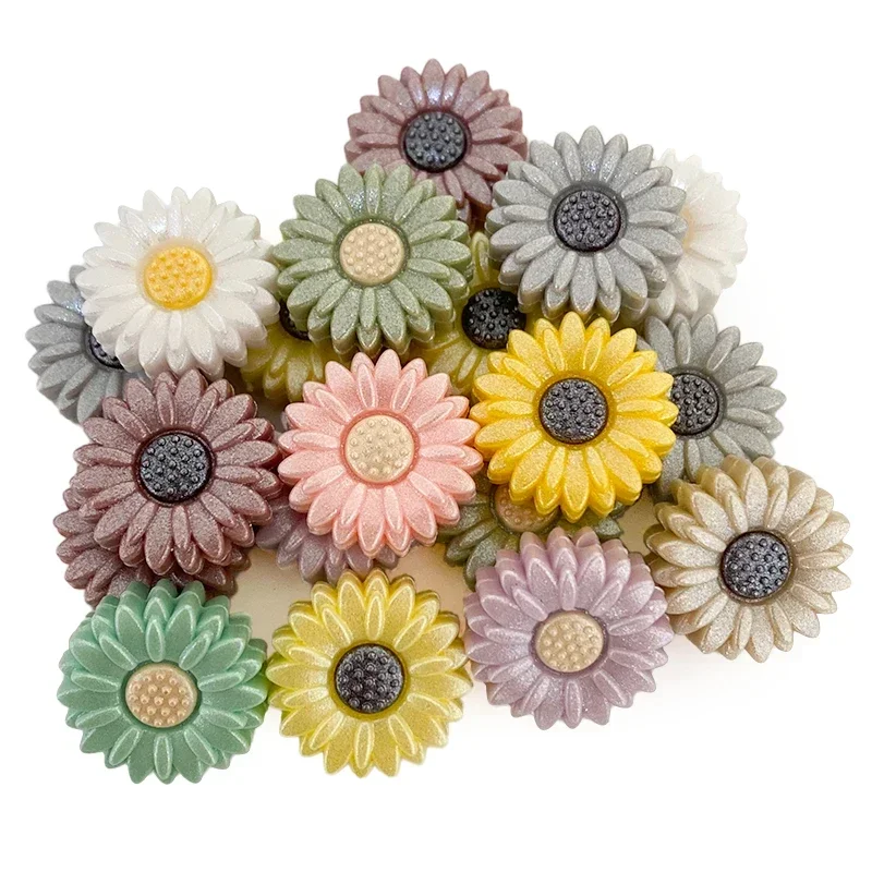 10pcs Daisy Focal Silicone Beads 20mm Opal Silicone Toys BPA Free for Jewelry Making DIY Pacifier Chain Clips Baby Accessorie