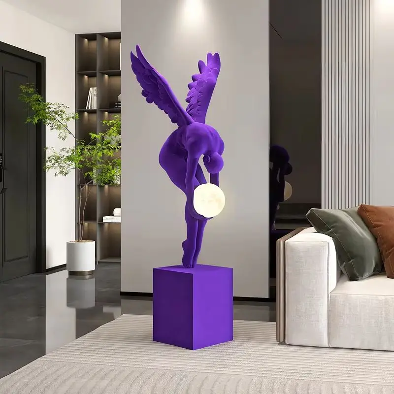 132cm Light Luxury Art Figure Ornament Flocking Angel Statue Sculpture Indoor Large Soft Decoration Creative Home Accessories