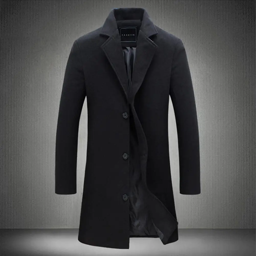 Formal Wool Coat Lapel Design Woolen Coat Men's Woolen Coat with Formal Suit Collar Lapel Design Solid Color for Office