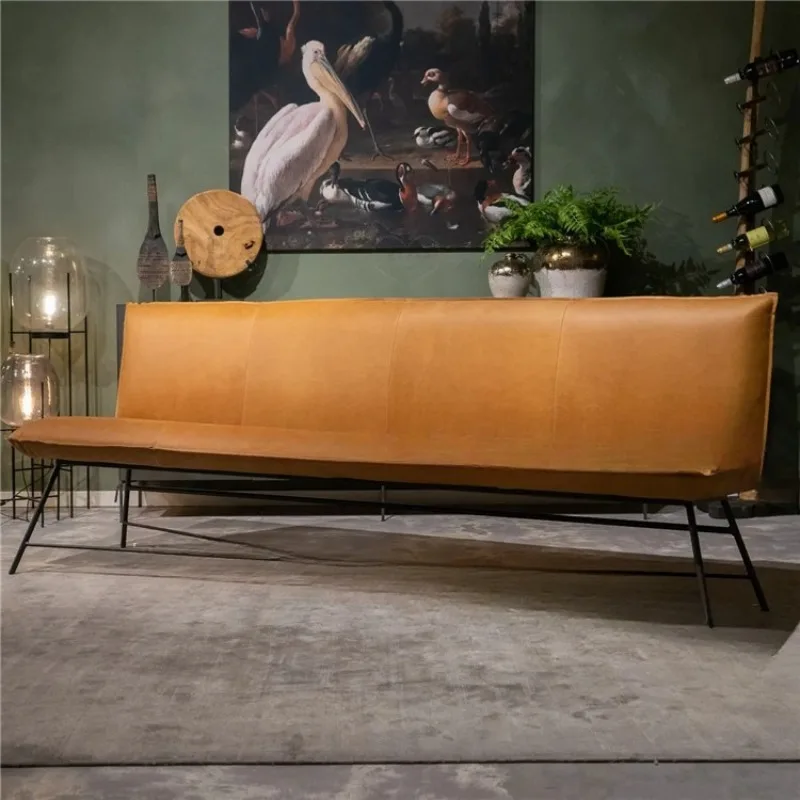 Retro lofe industrial style bench, restaurant milk  shop bed and breakfast chair, double three or four seat leather sofa