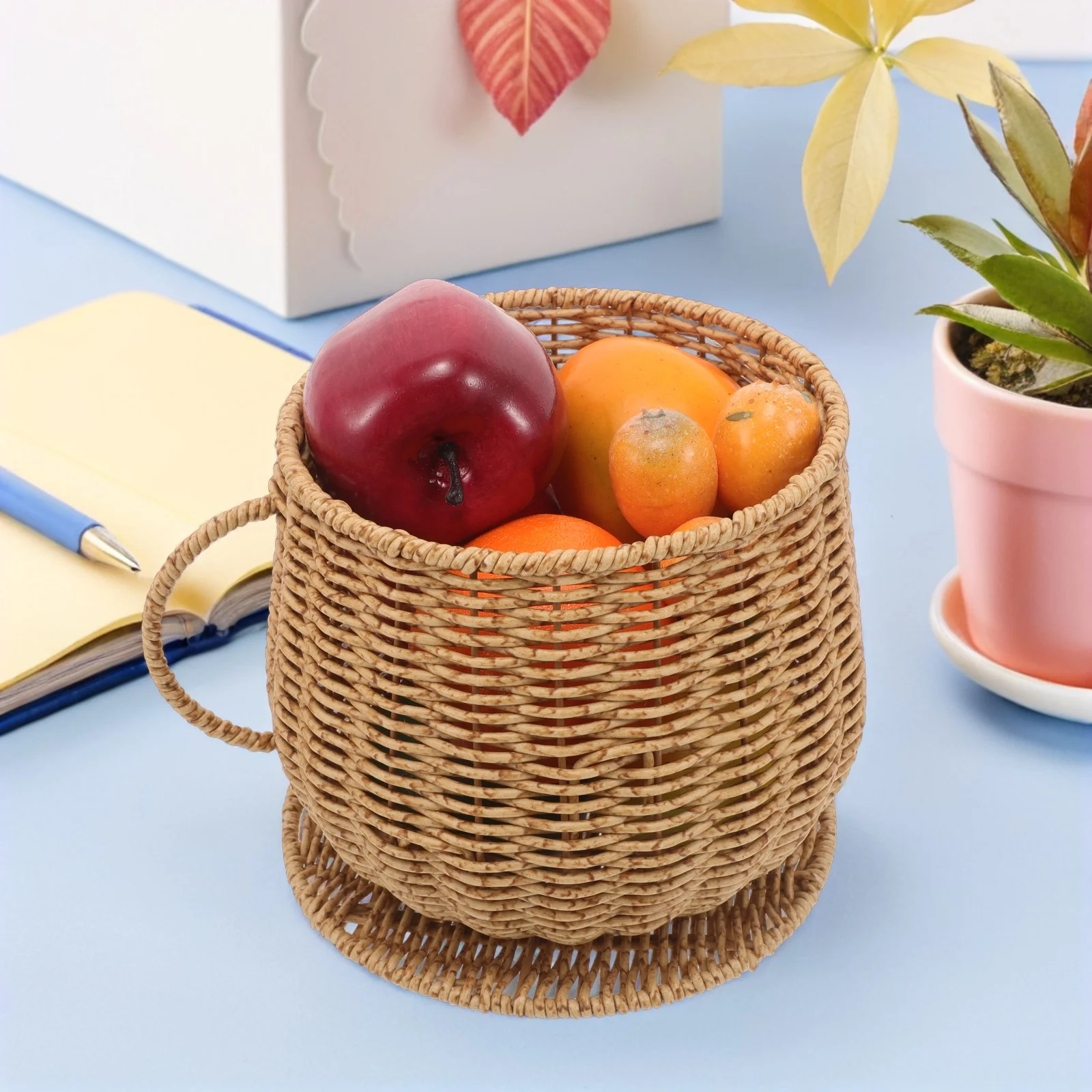 

Coffee Cup Shaped Faux Rattan Basket Kitchen Countertop Organizer Fruit Vegetable Storage Bin Plastic Woven Container