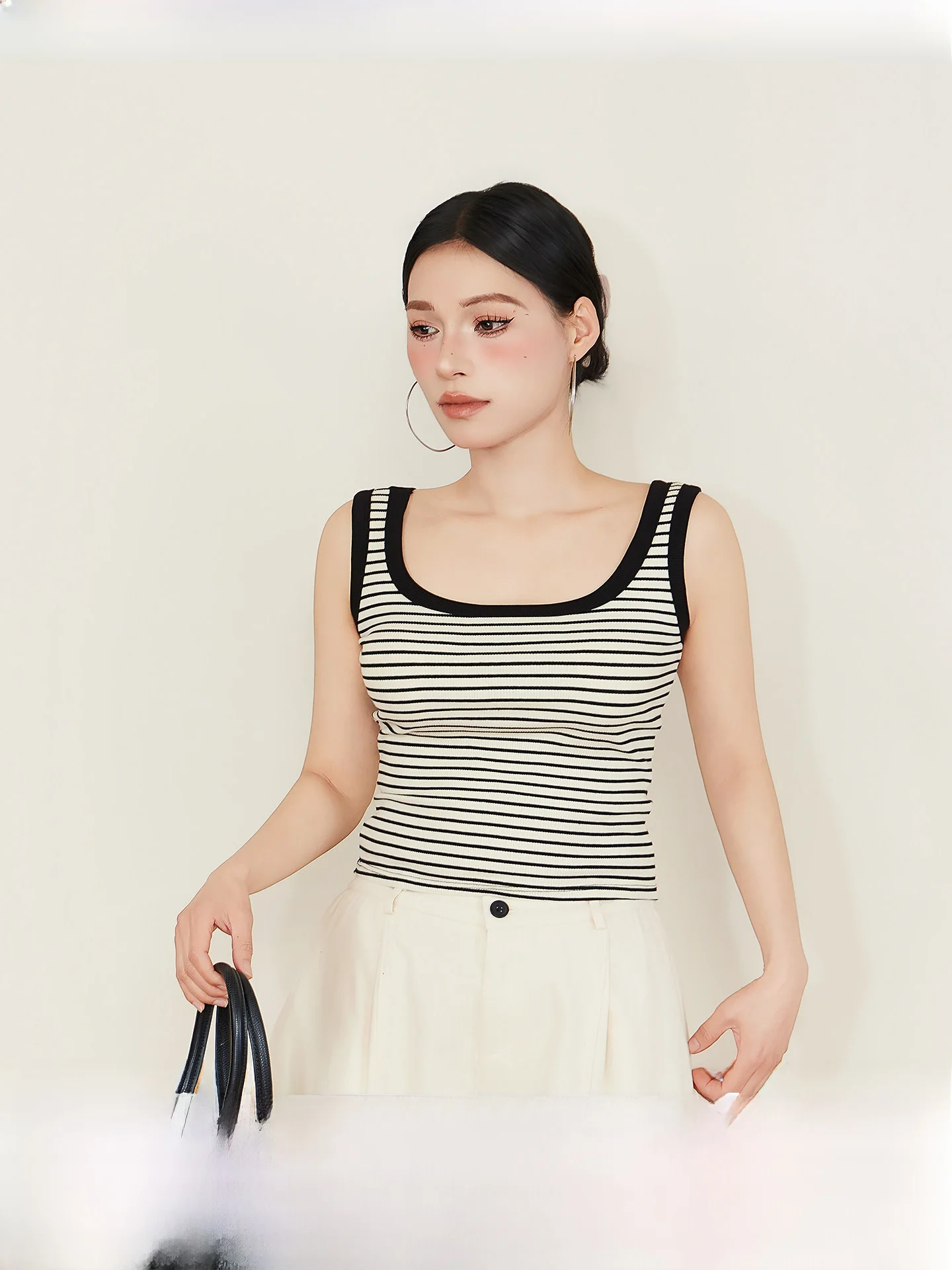 

Striped Vest Women Summer Large Size Fat MM Cute Work Number Inner Wear Slimming Belly Covering Outerwear Tank Top