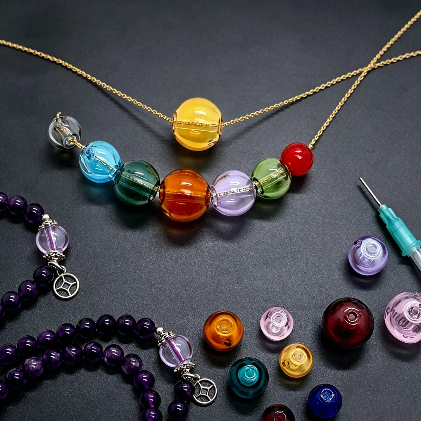 SNASAN 2Pcs Essential Oil Diffuser Pendant Refillable Glass Beads For Aromatherapy & Handmade Jewelr