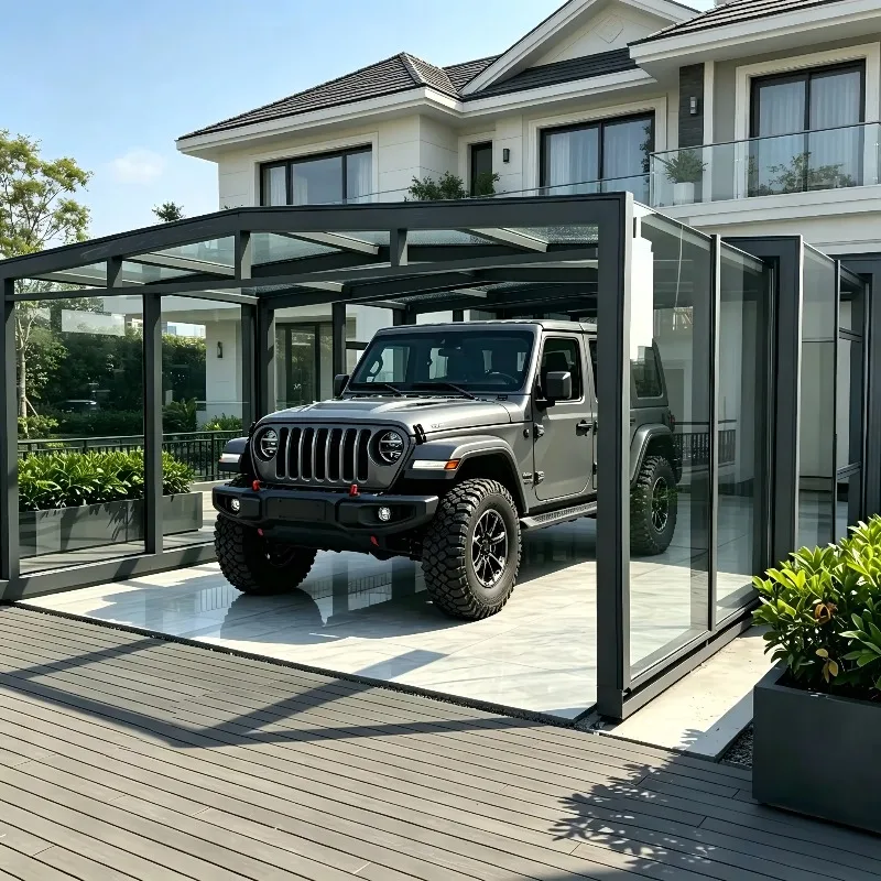 Customized New Arrival Movable Foldable Electric Retractable Carport Sun Room Tempered Glass Smart Automatic Garage
