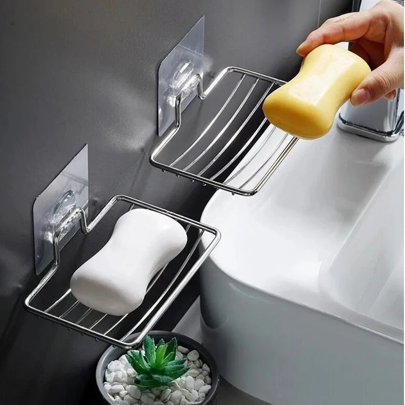 

Stainless Steel Soap Rack Soap Box Light Luxury Shelf Punch-free Nail-free Bathroom Single Layer Drain Wall Hanging 2025 New