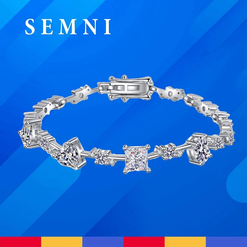 

SEMNI 6.0ct Moissanite Diamond Multiple Shapes Bracelet for Women Pt950 Plated 925Sterling Silver Noble Hand Jewelry Luxury Gift