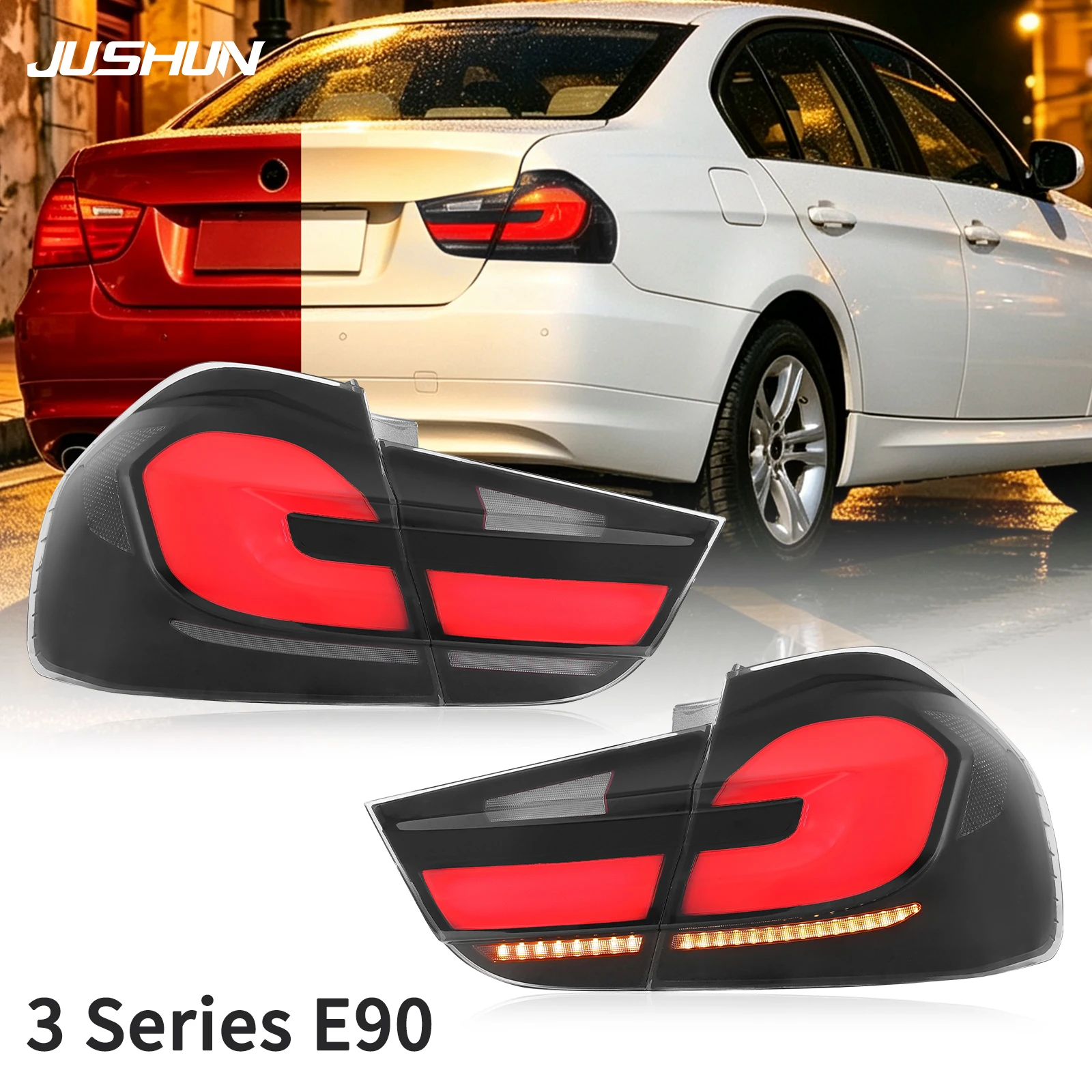 Luci posteriori a LED per auto Emark per BMW Serie 3 E90 2005-2012, luci di marcia a LED con indicatori di direzione a flusso, luci diurne DRL, indicatori di direzione, fanali posteriori a LED, luci