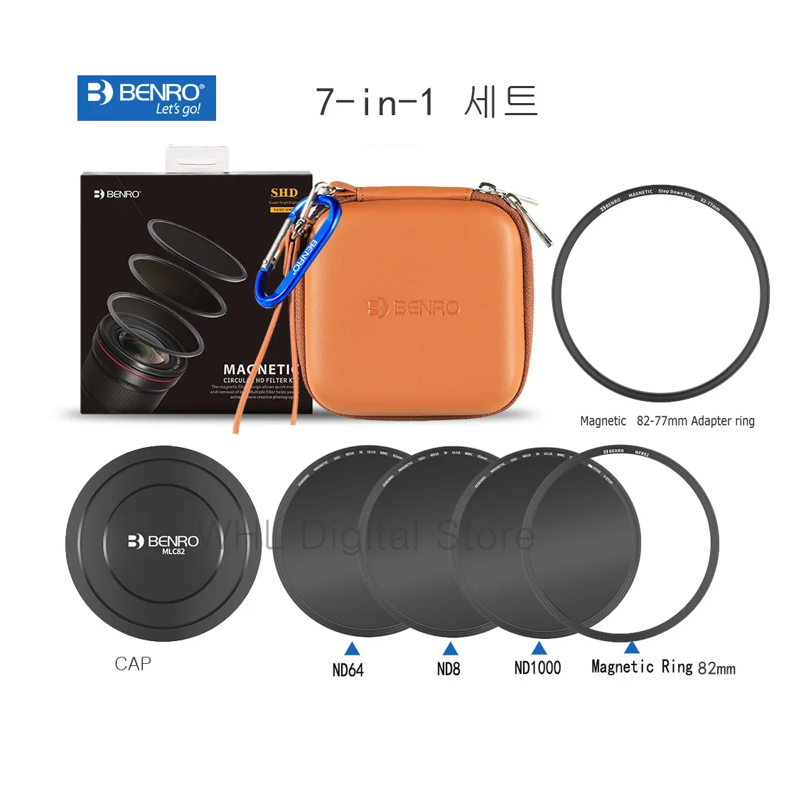Benro 77 82mm Magnetic Filter  Kit A-F (Nd8+Nd64+Nd1000+Magnetic Cap+Magnetic 82mm Adapter Ring+ 82-77  Ring+ Filter Pouch)