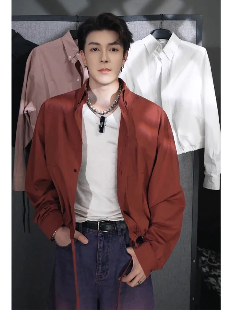 

Early Autumn ort Men's irt Long Sve Dstring Hem Unique Design Sensation High-End Feeling Stand Fit Cleanfit Sle
