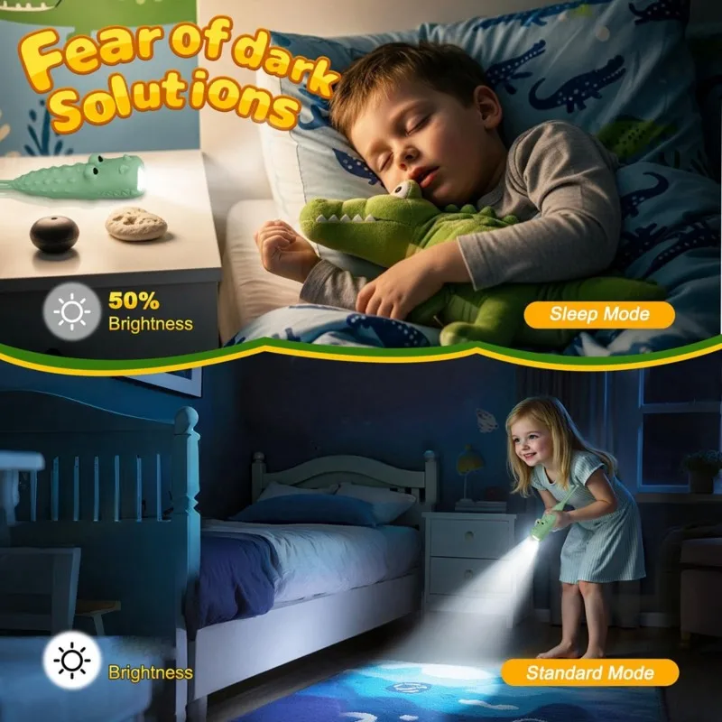 【WHILE SUPPLIES LAST】Rechargeable,LED Kids Flashlight, 2PCS Crocodile Design For Girls For School Children, Perfect For Camping&