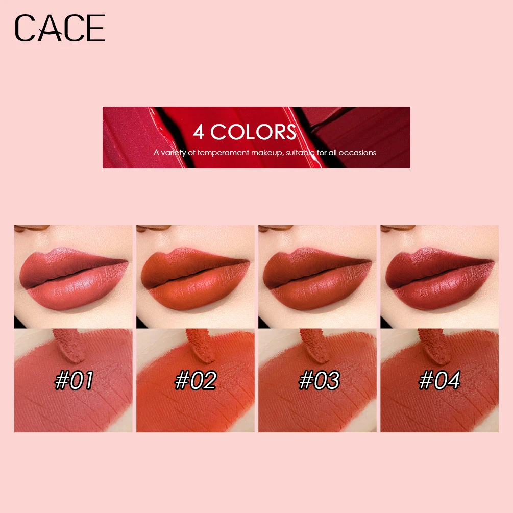 CACE 4 ชิ้นชุดลิปกลอส Matte Red Tint สําหรับริมฝีปากแต่งหน้า Long Lasting Water Fog Fox Lip Glaze ลิปสติกกันน้ําชุดเครื่องสําอางค์