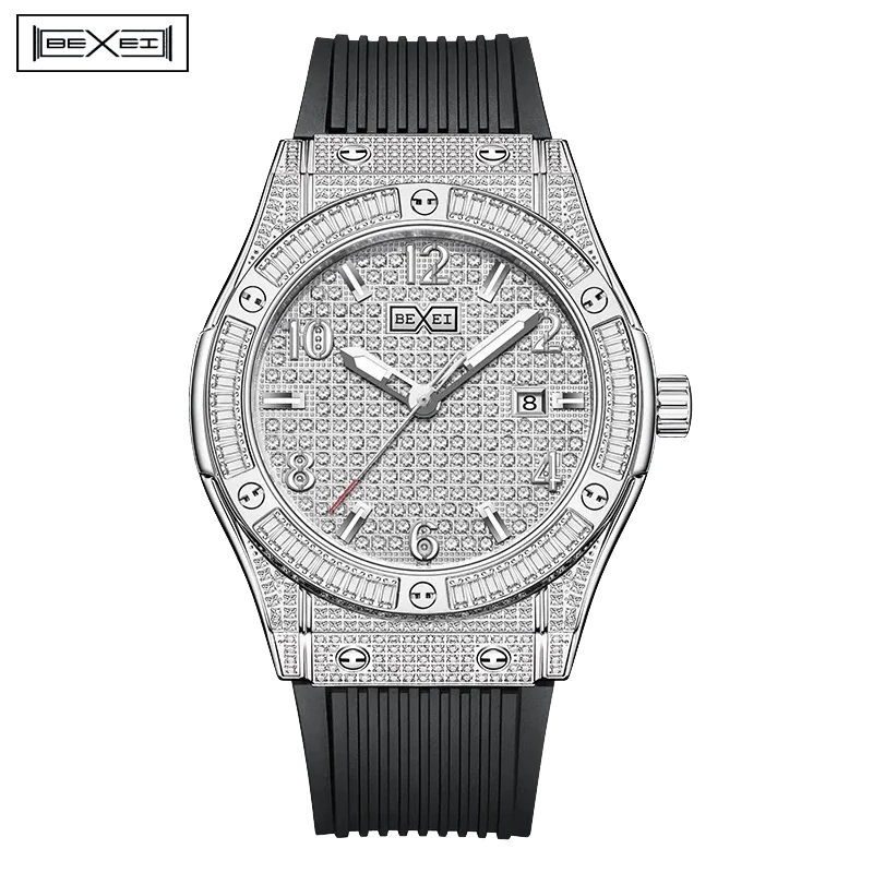 

BEXEI Fashion Full Diamond Dial Mechanical Men's Watch Automatic Sapphire Luxury Man Watch Luminous Calendar