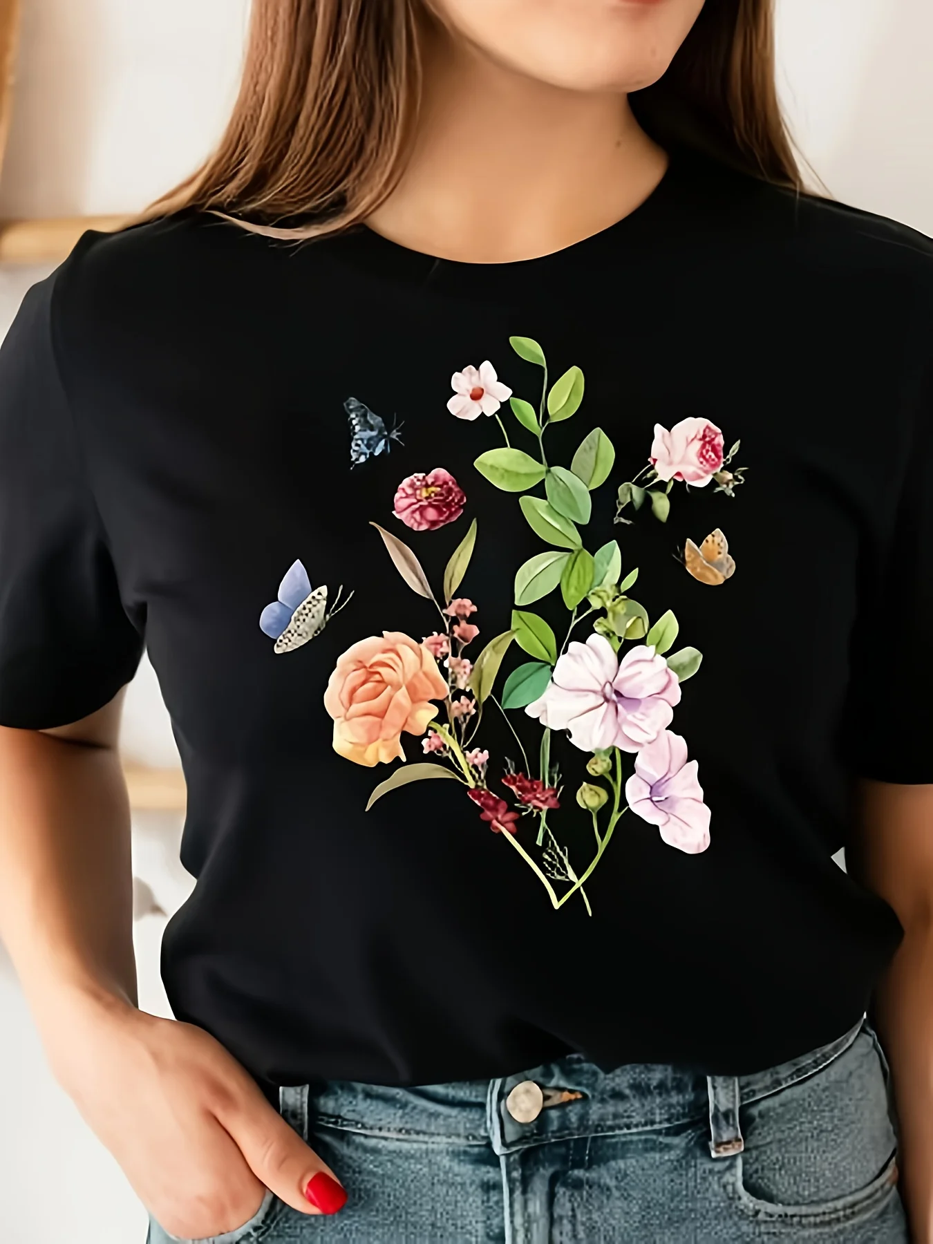 Spring and Summer Casual Short-Sleeve T-Shirts for Women Summer Short Sleeved Harajuku Streetwear Tops Tees Aesthetic Clothes