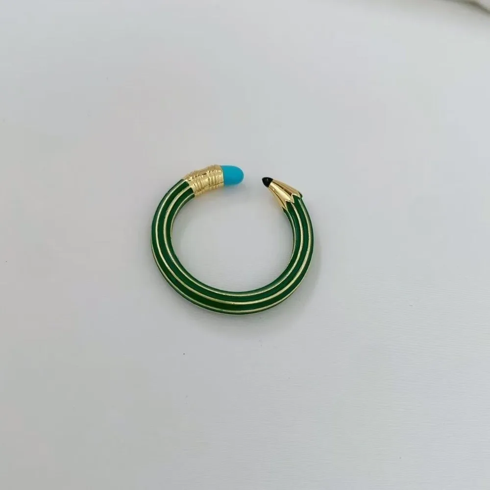 Stylish Funny Pencil Shaped Open Ring Minimalist Style Lightweight Colorful Enamel Ring Creative Small and Chic Finger Ring Gift