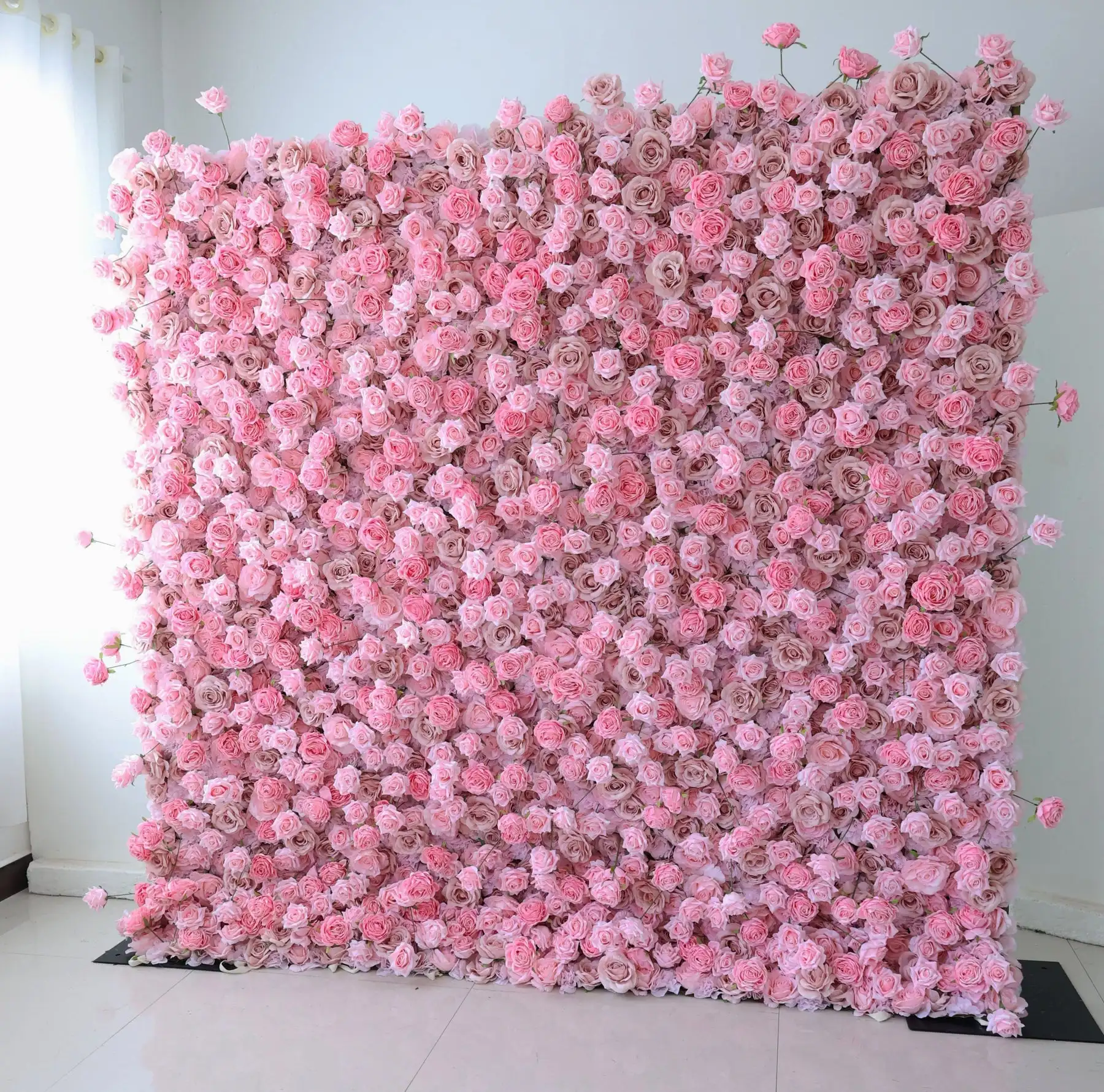 5D Romantic Pink Rose Gradient Cloth Curtain Flower Wall Wedding Backdrop Decor Fabric Milan Turf Plants Wall Party Prop