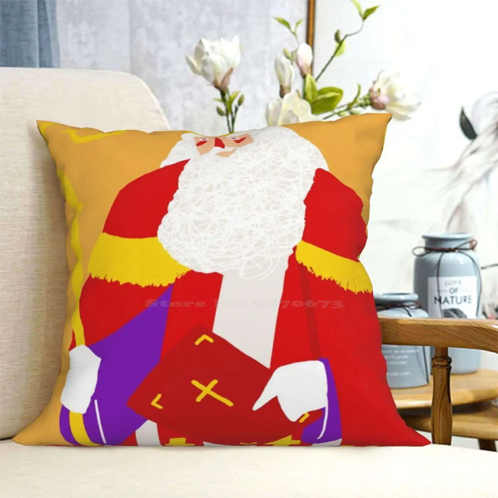 Happy Sinterklaas Funny Cute Decor Square Pillowcase Sinterklaas Santa Claus Christmas Holiday Festive Dutch Modern