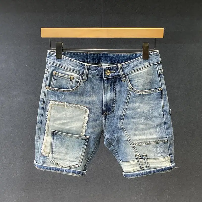 Pantalones vaqueros empalmados de estilo coreano para hombre, Jeans clásicos masculinos, diseñador de moda, Hip Hop de lujo, novio, informal, verano, nuevo