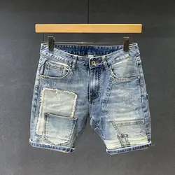 New Korean StyleHarajuku Fashion  Designer Luxury Hip Hop Boyfriend Summer Casual Denim Spliced Jeans for Men Classic Jeans Male