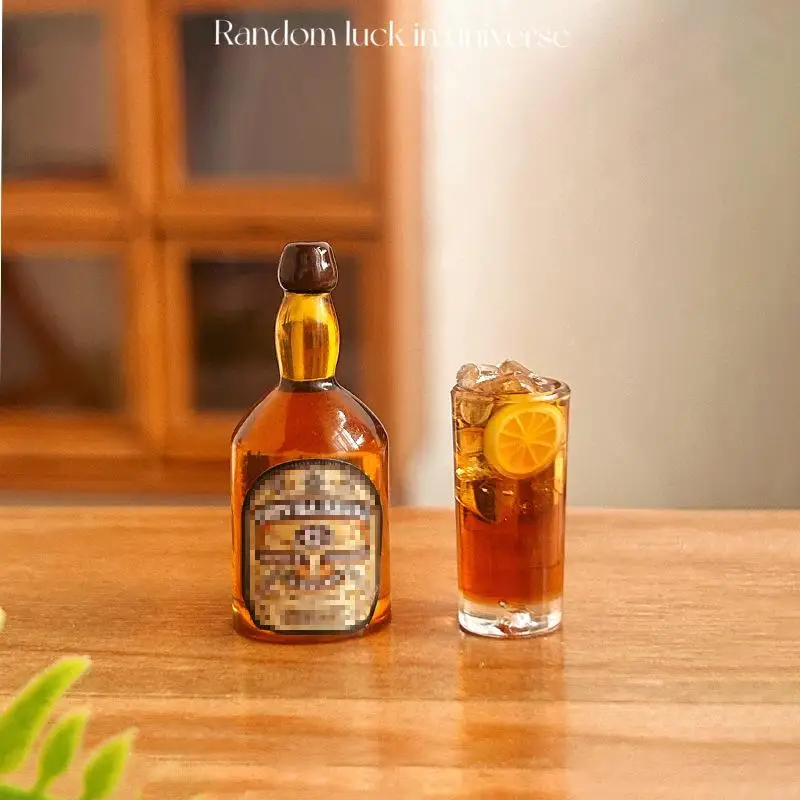 DIY Decoration 1/12 Dollhouse Miniature Accessories 1/2Pcs Mini Resin Long Island Iced Tea Whisky Wine Bottle Simulation Model
