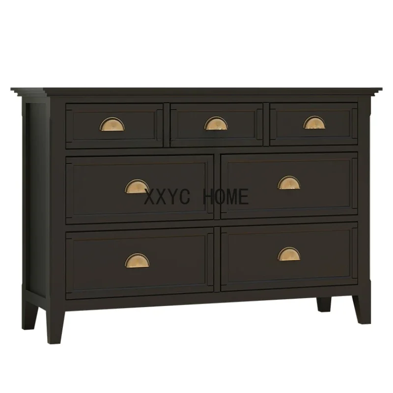 

Solid Wood Chest of Drawers Storage Cabinet Black 7-Drawer Cabinet Locker Bedroom Wall