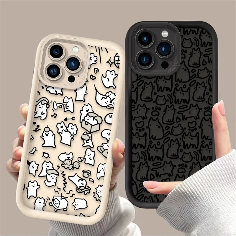 Fun Graffiti Line Animal Case For iPhone 16 15 14 13 12 11 Pro Max X XS X S Max XR SE 2020 7 8 Plus Shockproof Silicone Cover