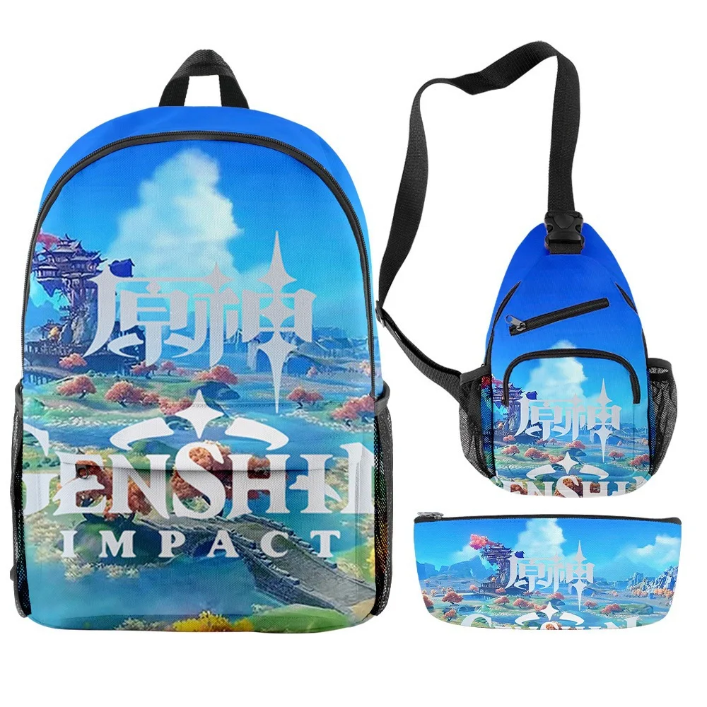 

Hip Hop Popular Funny Genshin Impact 3D Printed 3pcs/Set pupil School Bags Travel Laptop Backpack Chest Bag Pencil Case