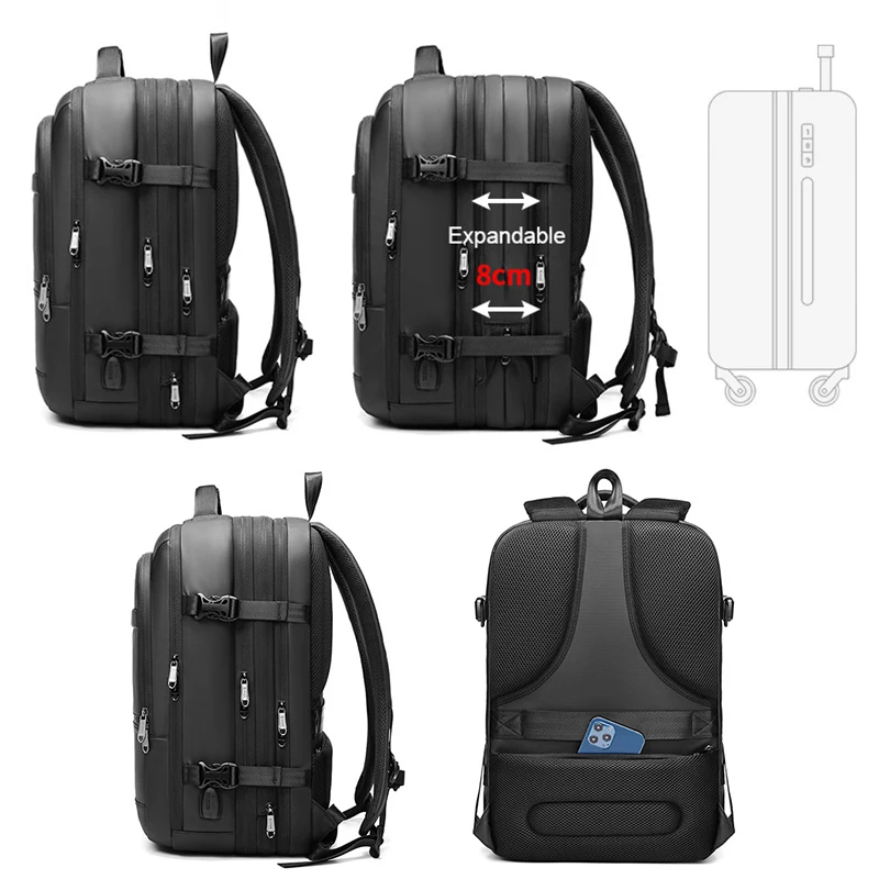 Imagem -04 - Moonbiffy Unisex Simples Negócios Mochila Expansível à Prova Impermeável Água de Carregamento Usb Computador Portátil Grande Capacidade Viagem Bolsa