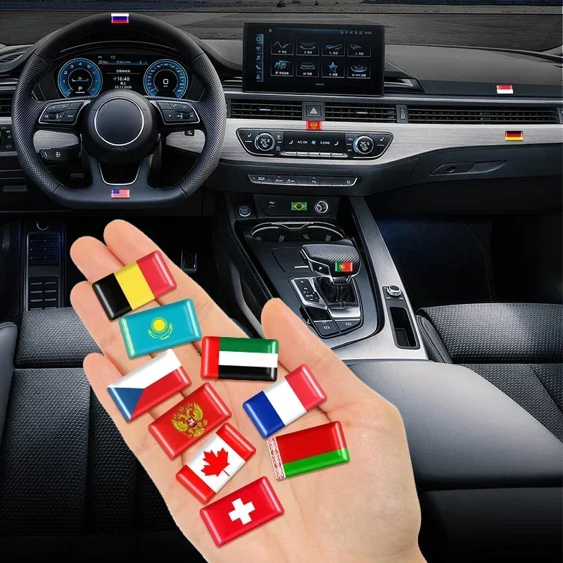 10PCS 3D Epoxy Steering Wheel Decor Sticker Car Styling Interior Decals for Brazil Slovakia India Belgium Costa Rica Flag Badge