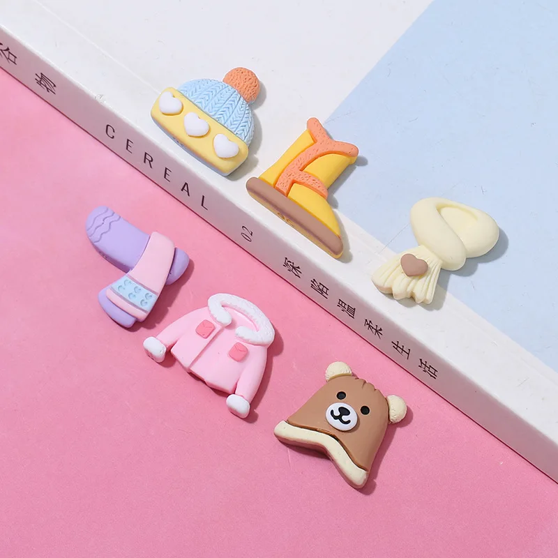 20pcs New Baby Coat Resin Cabochons Flatback Kawaii Winter Hat Snow Boot Scarf Slime  Charms for Handmde Decoration Crafts Make