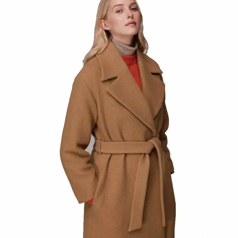 

Woolen Turn-Down Collar Trench Coat with Belt, Warm Coat, Long Sleeve, Winter Fashion, 10238