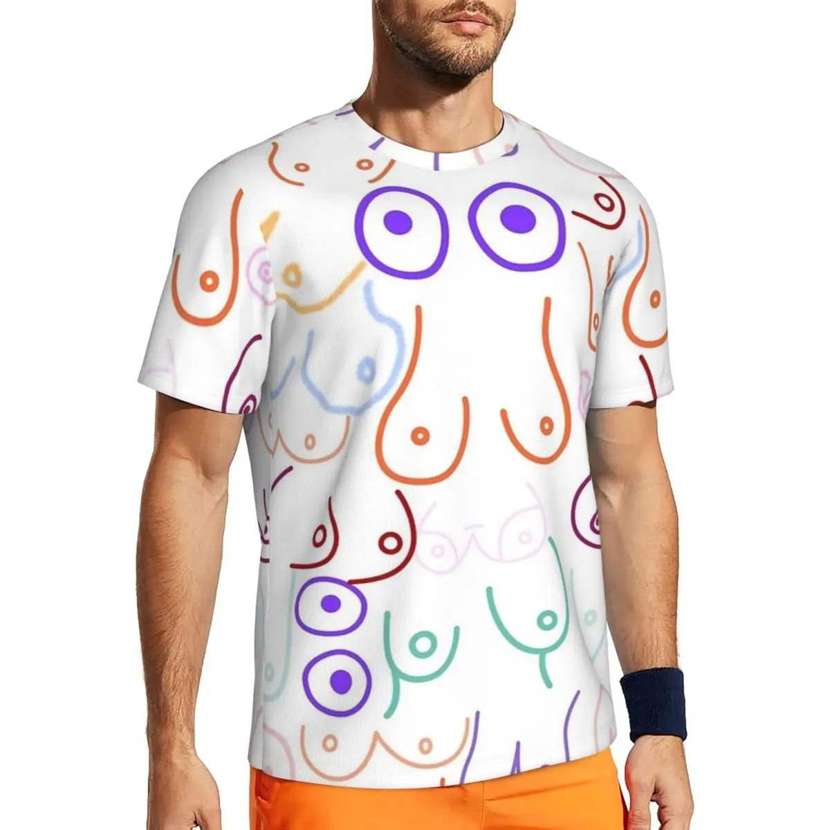 Colorful Boob Collage T-Shirt Trendy Cool Sportswear T-Shirts Short Sleeve Quick Dry Tops Summer Y2K Funny Oversized Tees