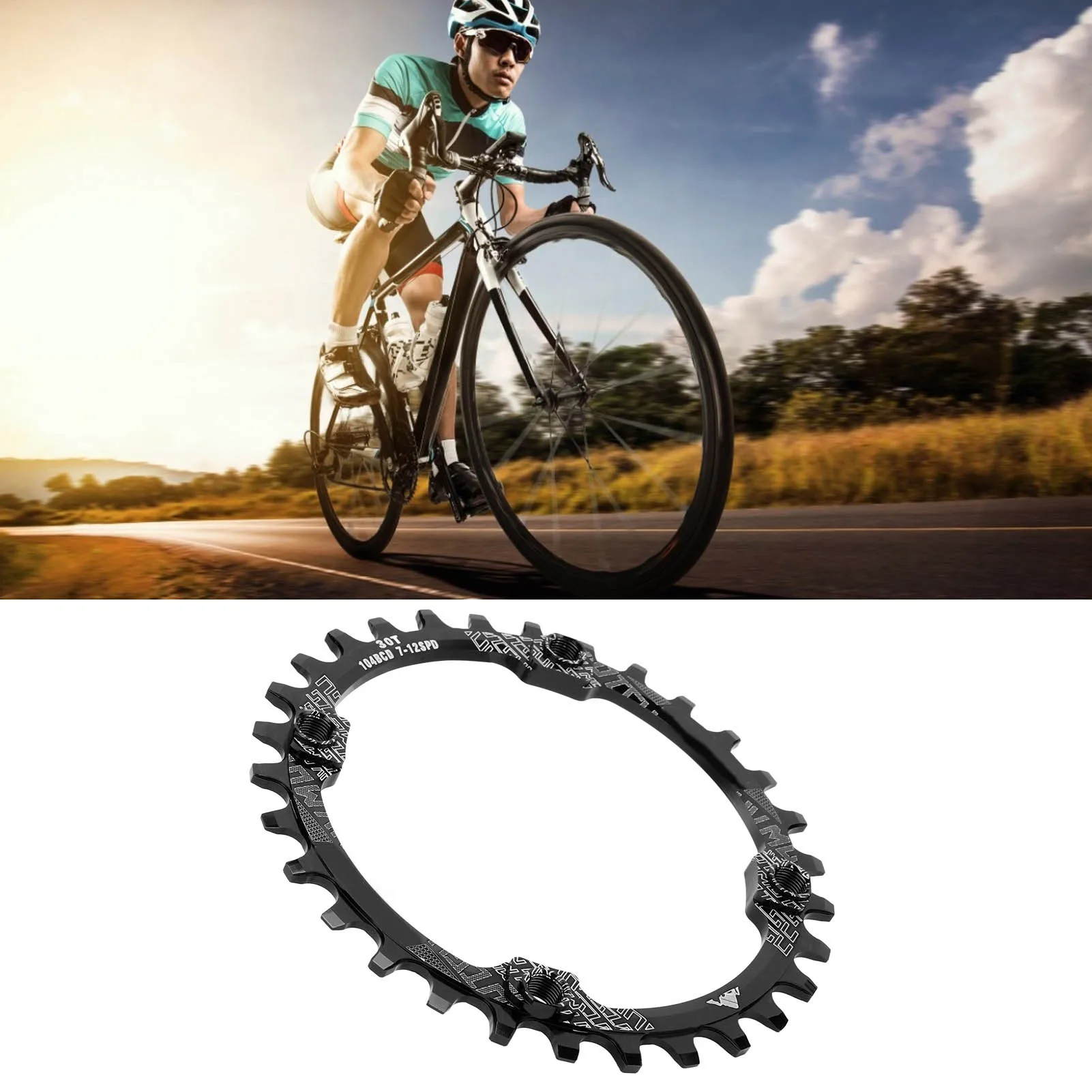 ZK30 104BCD Single Speed Chainring Aluminum Alloy 30T Chainring Crank Accessories for Mountain BikeBlack