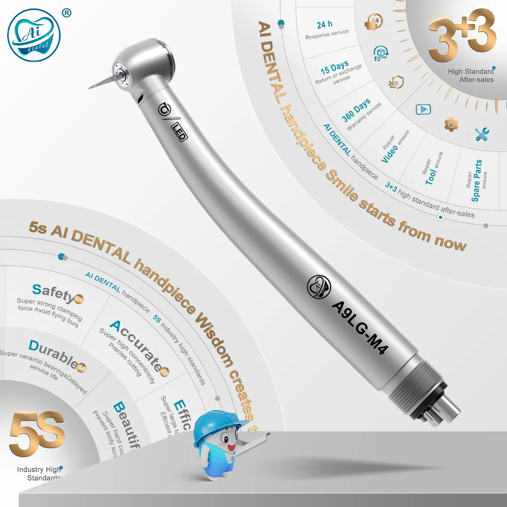 A9LG-B2/M4 AI DENTAL AiKO Series 2/4 Holes High Speed Air Turbine Handpiece with Self-Power E-generator Upgrade Bearings