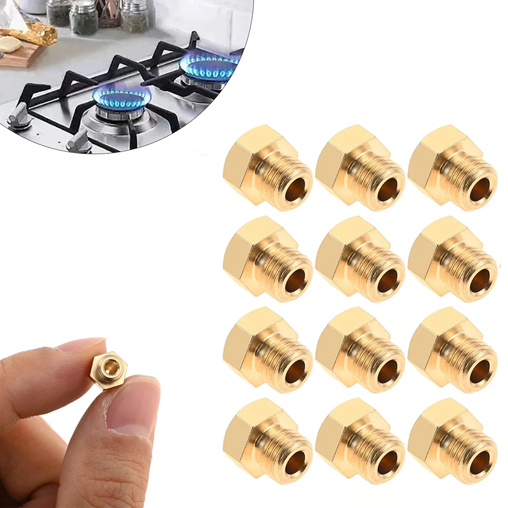 12PCS Brass Gas Stove Nozzles 0.5-1.1mm M6x0.75 For SABAF Burner Jet Orifice Kit Natural For LPG Conversion Accessories