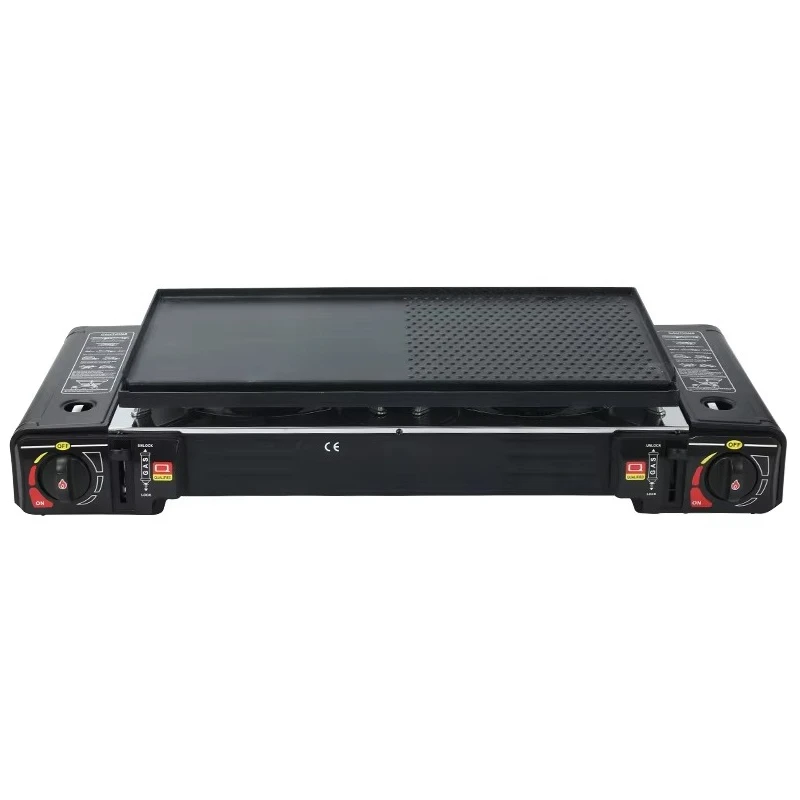 Outdoor Camping and Picnic Portable Double Burners Simple Style Gas Stove Hiking Beach Windproof Automatic Mental Butane Stove