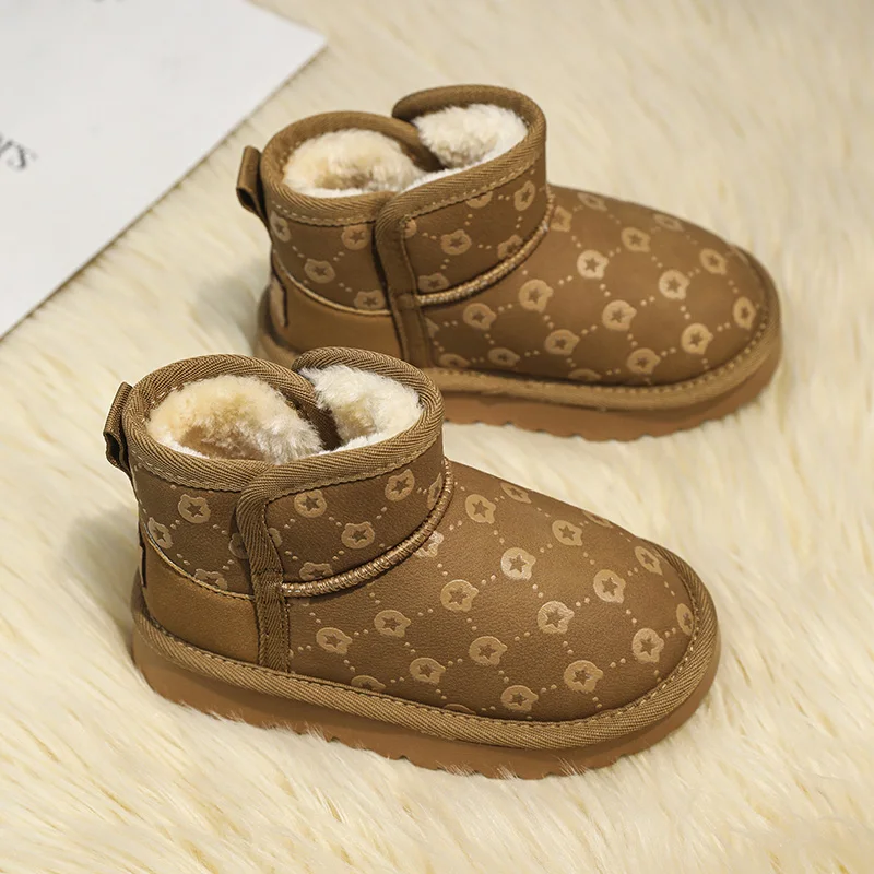 أحذية أطفال مع أحذية ثلج قطيفة، أحذية قطنية للدفء، دواسات قدم للرجال والنساء، أحذية أطفال، أحذية قطنية