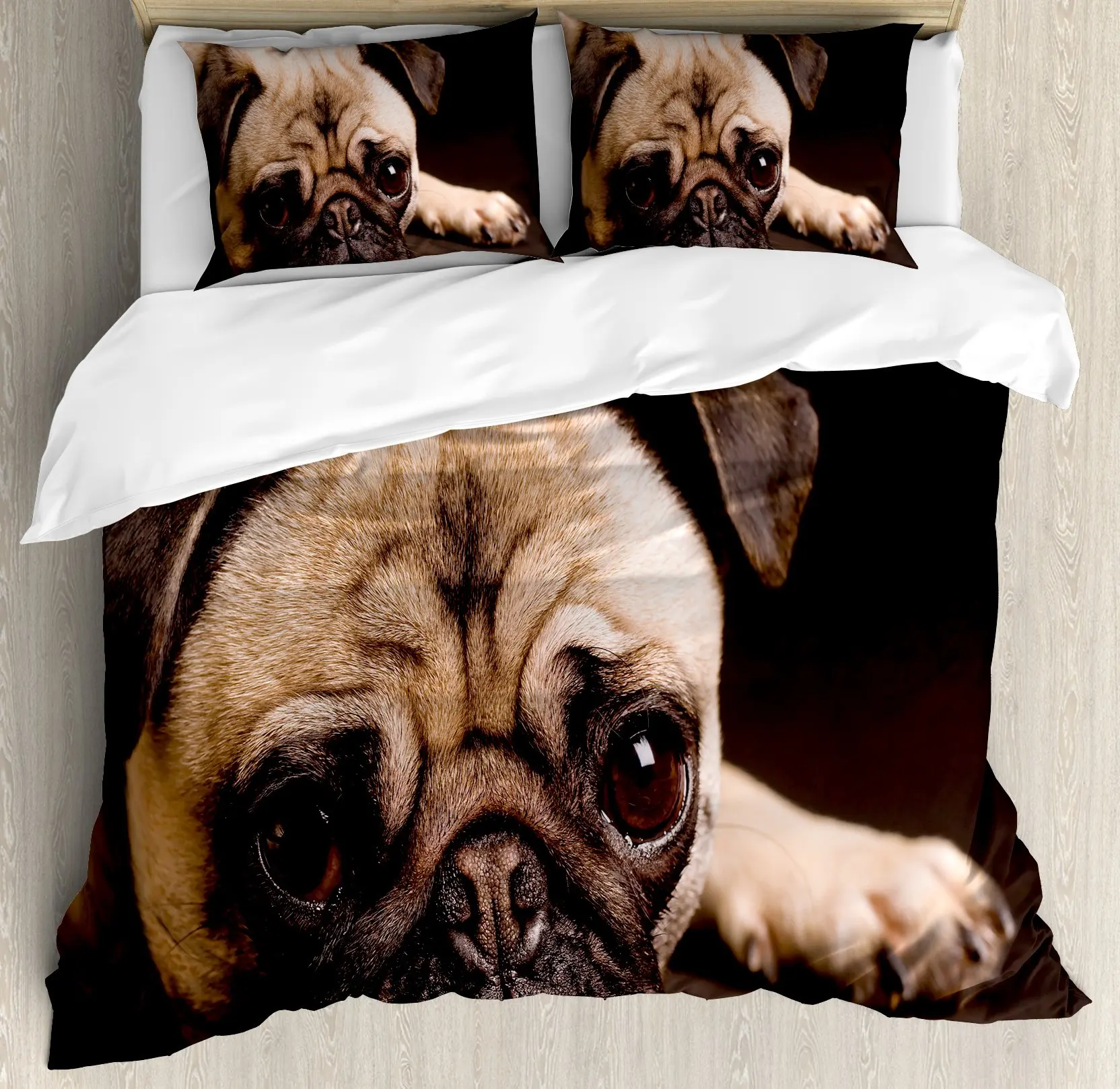

Black Dog Bedding Set Twin King Full Size Duvet Cover Set Cute Pug Dog Print Comforter Cover for Kids Teen Boys Soft Quilt Cover