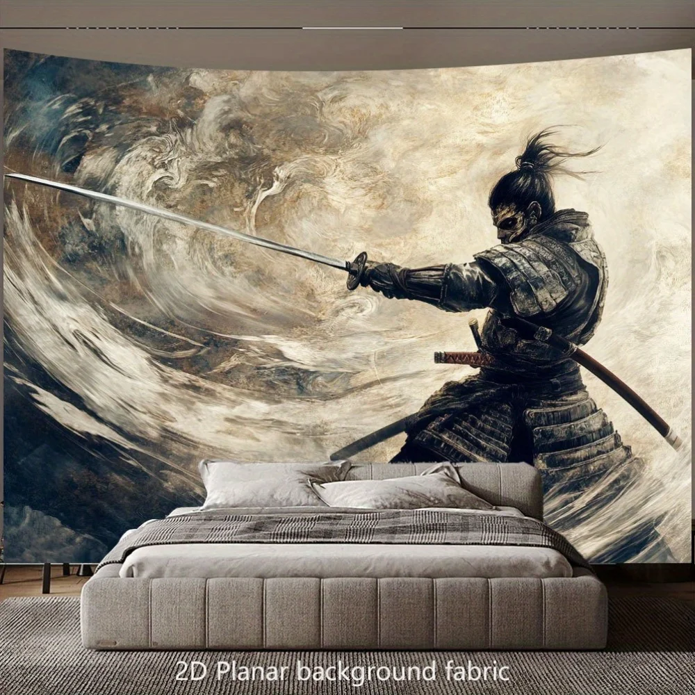 Japanese Samurai Warrior Tapestry Wall Hanging, Katana Sword Abstract Art Tapestry, Cool Home Decor for Living Room Bedroom