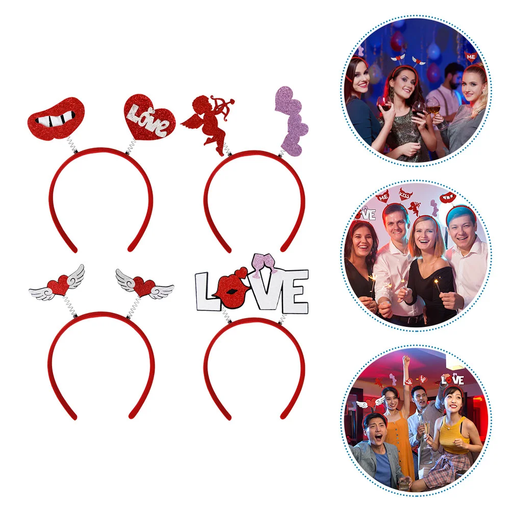 4 Pcs Decorative Headband Cosplay Headbands Valentine Headwear Love Headpiece Headgear Wedding Gifts Heart Plastic Adults