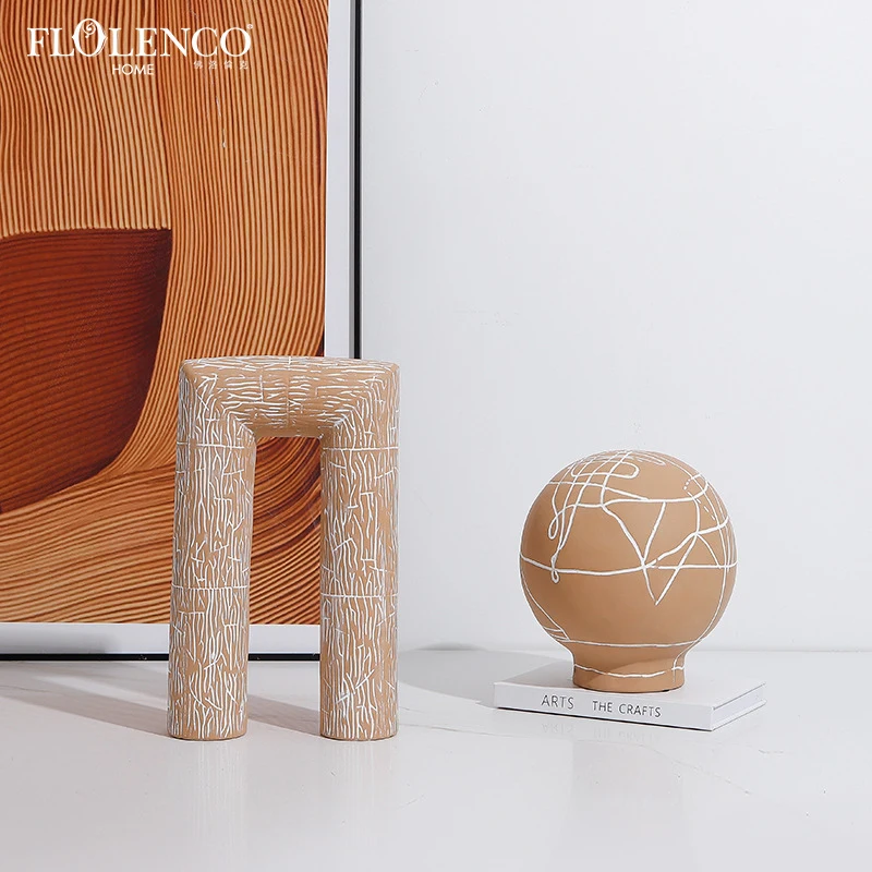 Nordic geometric shape spherical ceramic ornament for sales offices, living rooms, and TV cabinets, decorative art piece with a