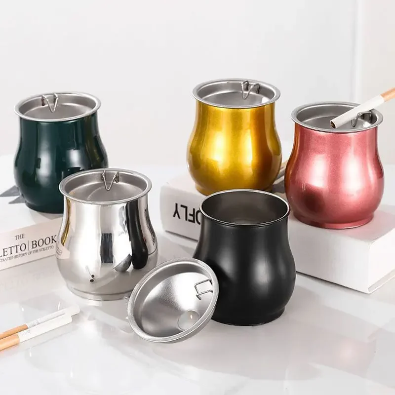 Detachable Metal Stainless Steel Drum Shaped Ashtray Funnel Windproof Car Ashtray Cup Living Room Anti-fly Ash Office Home