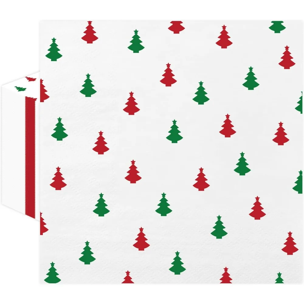

60 Pack Christmas Paper Napkins Tree Red Green 5 X 5 Disposable Beverage Napkins Decorative Table Napkin For New Year Wint