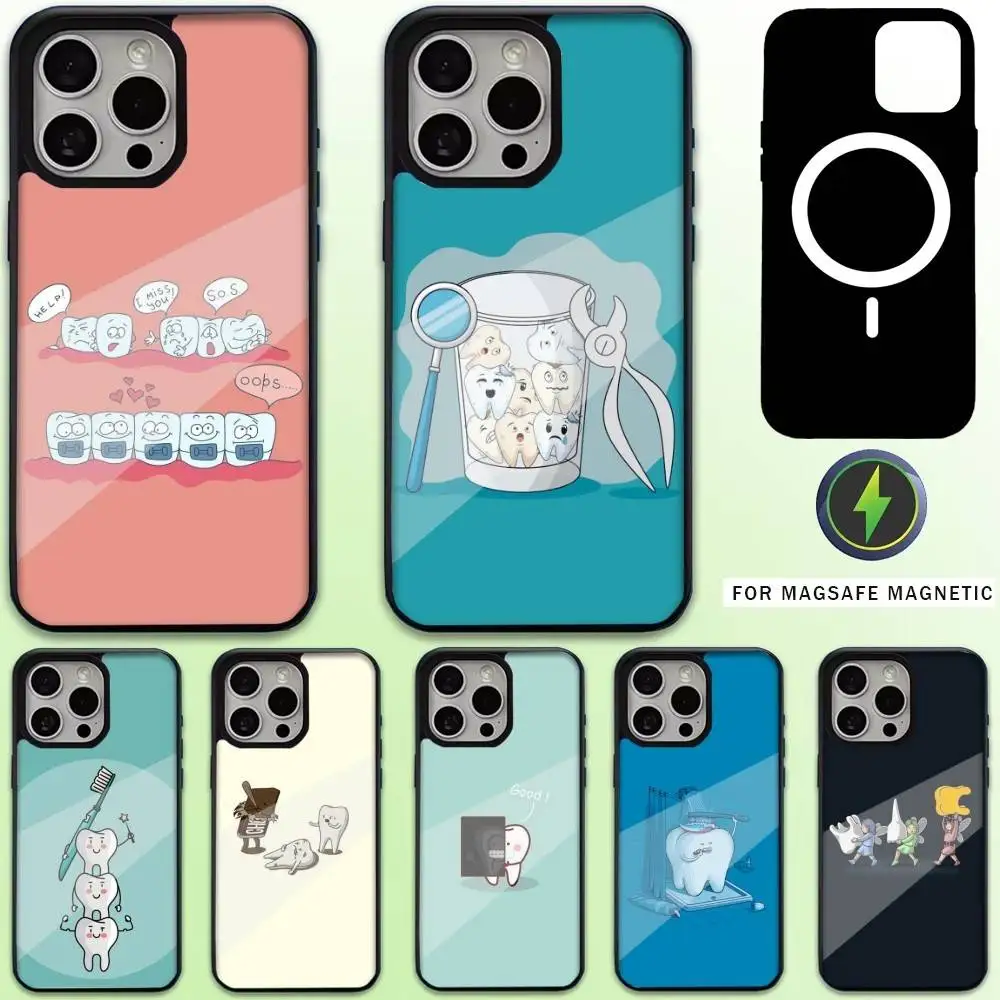 

Cartoon Teeth Dentist Phone Case For iPhone17,16,15,14,13,12,11 Plus,Pro Max Magnetic For Magsafe Wireless Charging