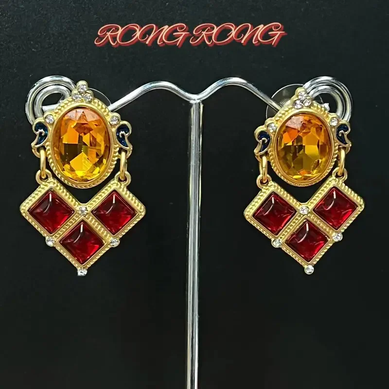 Set perhiasan mewah cahaya royal kalung anting geometris ruby alami desain niche Eropa Tengah