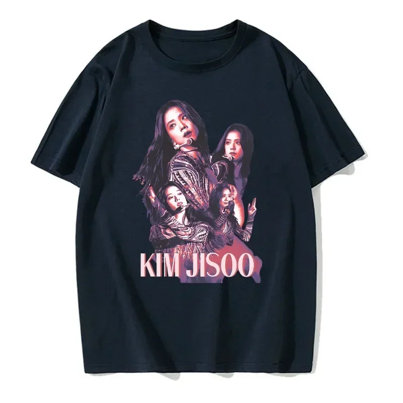 Black and Pink Jisoo Picture Printing Comfortable and Breathable Summer Fashion Casual T-shirt  Kpop Star Printed T-shirt