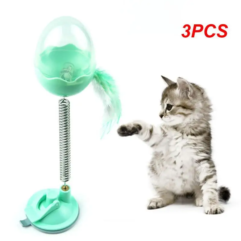 3PCS Cat Dog Tumbler Toy Leaking Ball Stick Interactive 3colors With Sucker Spring Feather Flash Bell Swings Spring Pet Toys