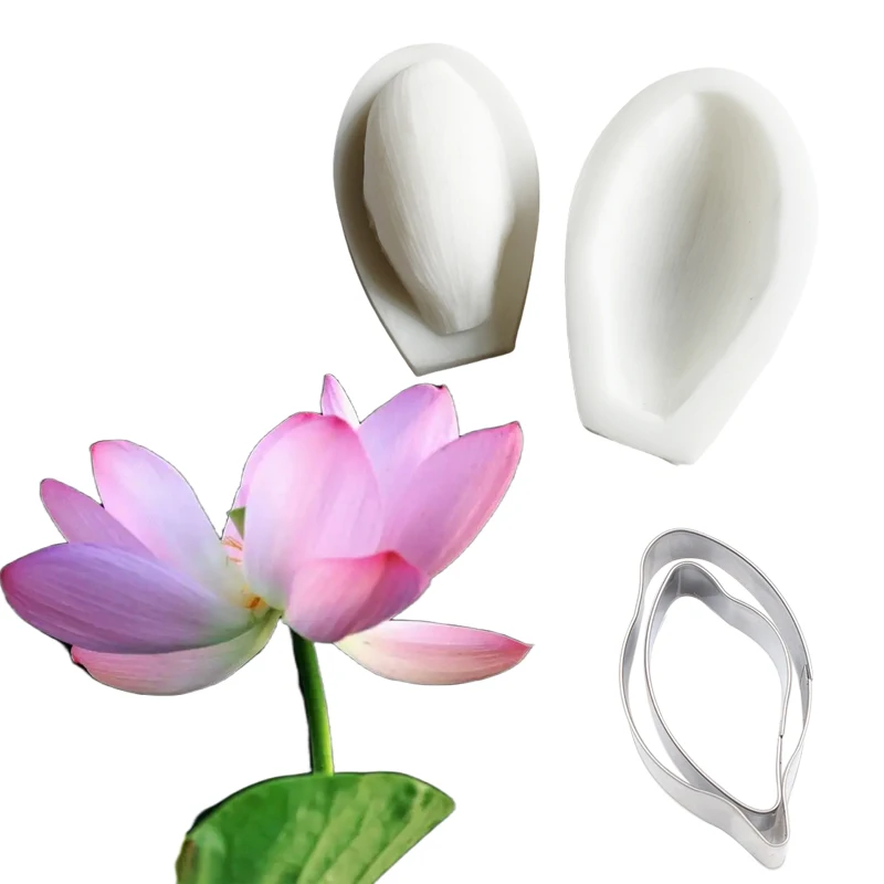 4PCS Large Lotus Flower Veiners &Cutter Silicone Fondant Mold Chocolate Sugar Paper PolymerClay Decoration Confectionery Moulds