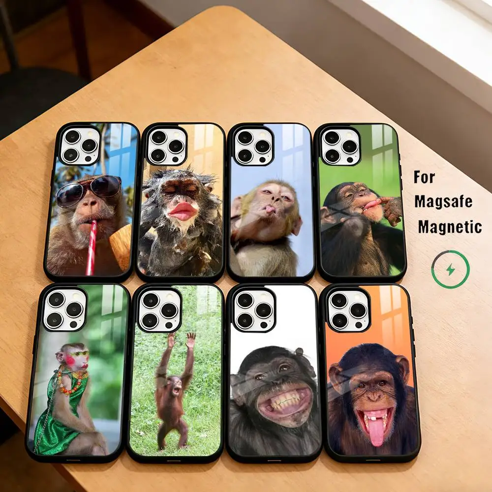 

S-Super funny monkey Phone Case For iPhone17,16,15,14,13,12,11 Plus,Pro Magnetic For Magsafe Wireless Charging