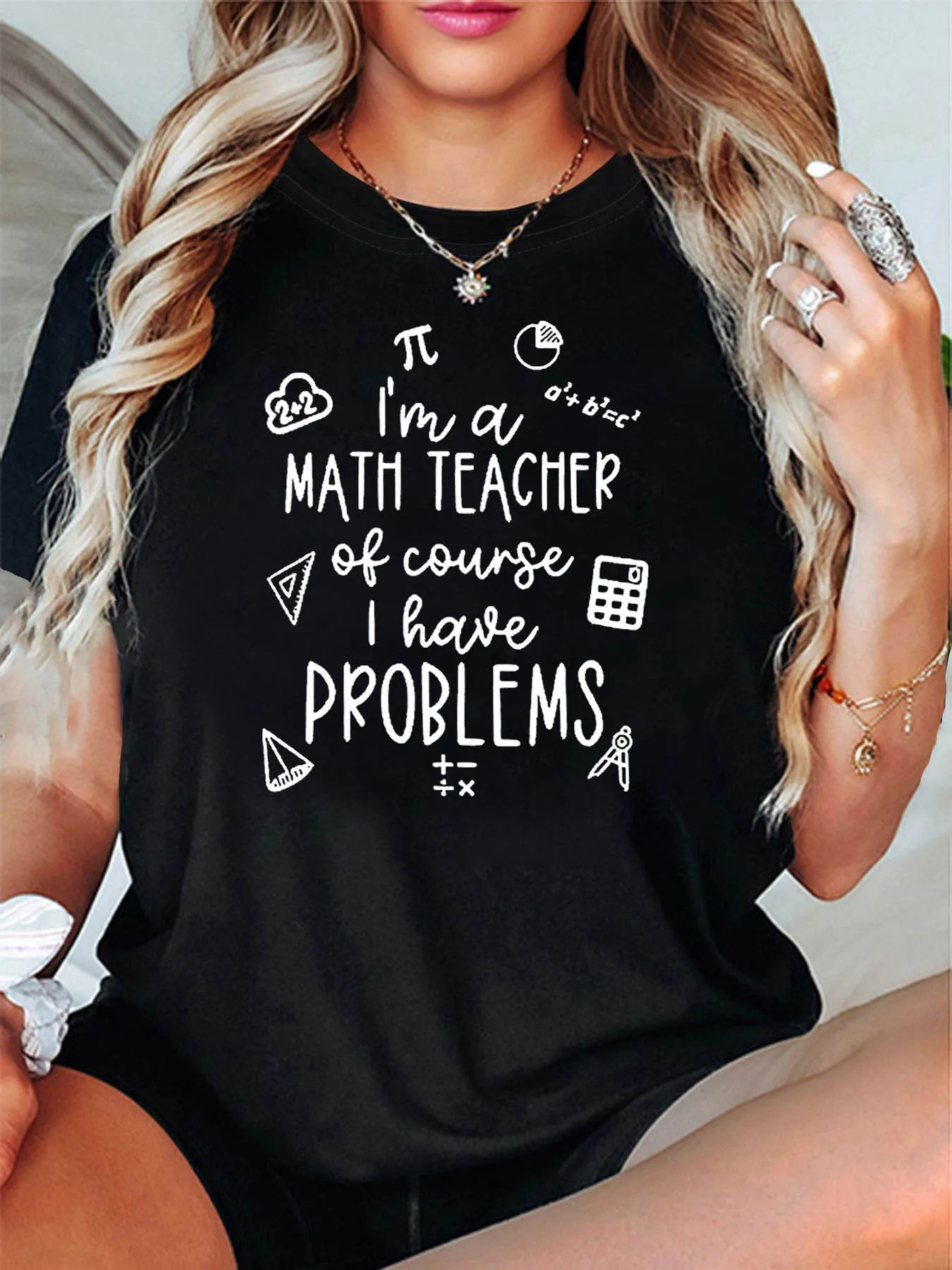 Im A Math Teacher of Course I Have Problems Math Symbol Print Women's Tshirt Teacher Daily Wear Tops Graphic Clothes Female 90s